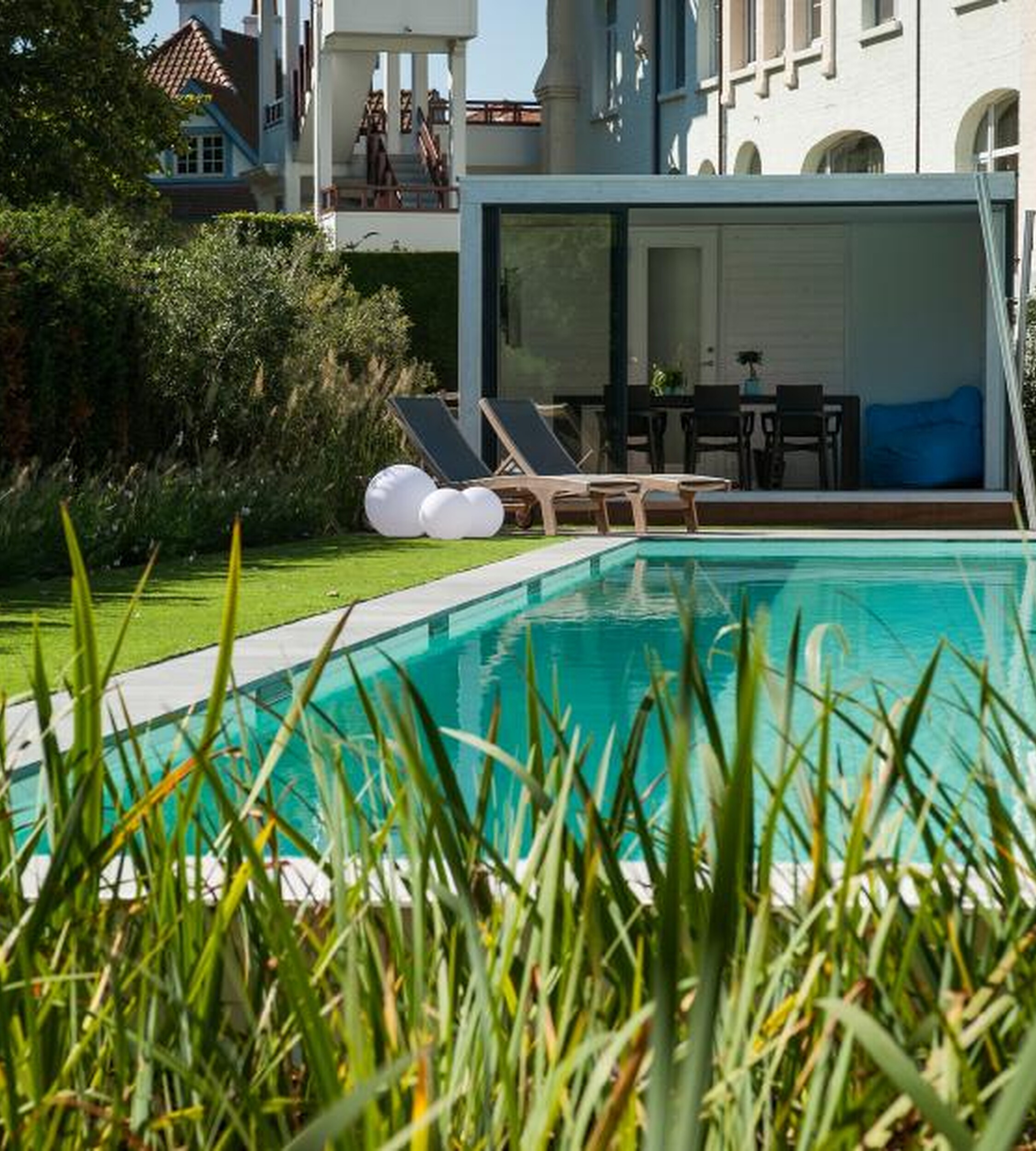Artificial grass around pools - safe, durable, and easy to maintain